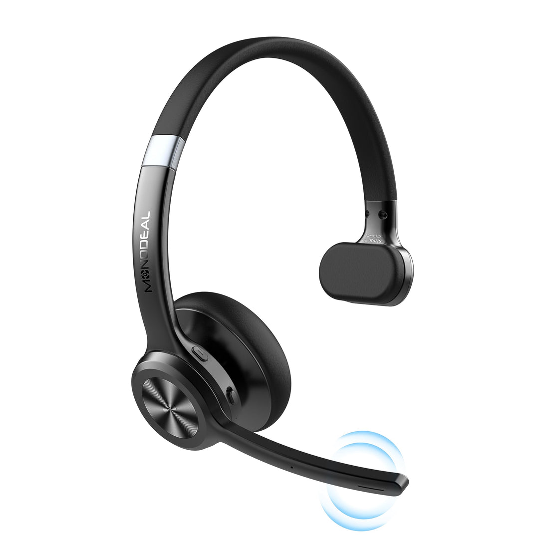 MONODEAL Bluetooth Headset mit Mikrofon, Wireless Kopfhörer mit Stummschalttaste, Geräuschunterdrück