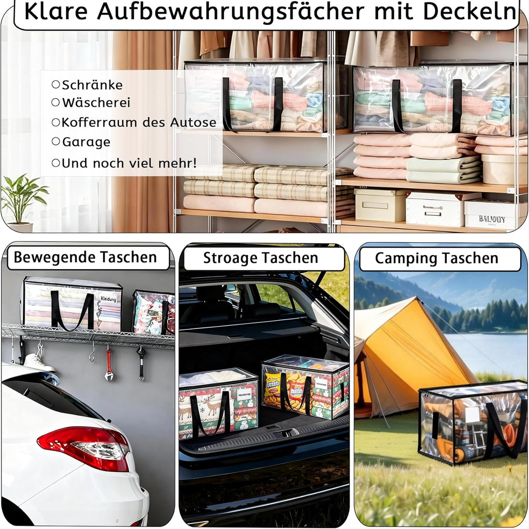 95L Grosse Aufbewahrungstaschen,6 Stück klar Aufbewahrungstaschen mit Deckeln,Heavy-Duty Umzugskarto
