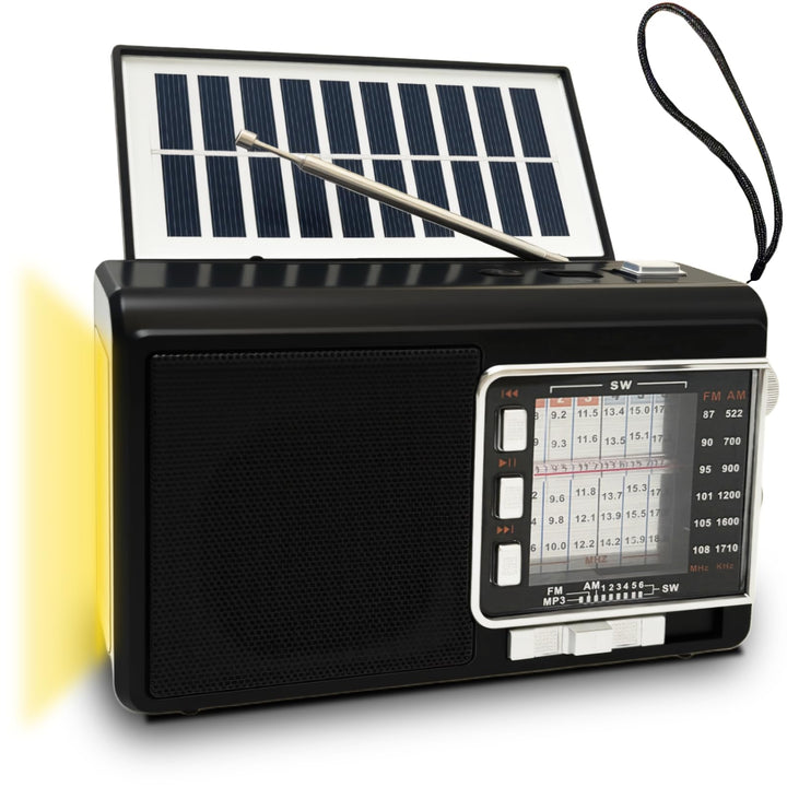 Kleines Radio mit Solarpanel &amp; 1200mAh Akku, AM/FM/SW1-6 Empfänger mit 8W-Lautsprecher/TWS/USB/TF/Ta