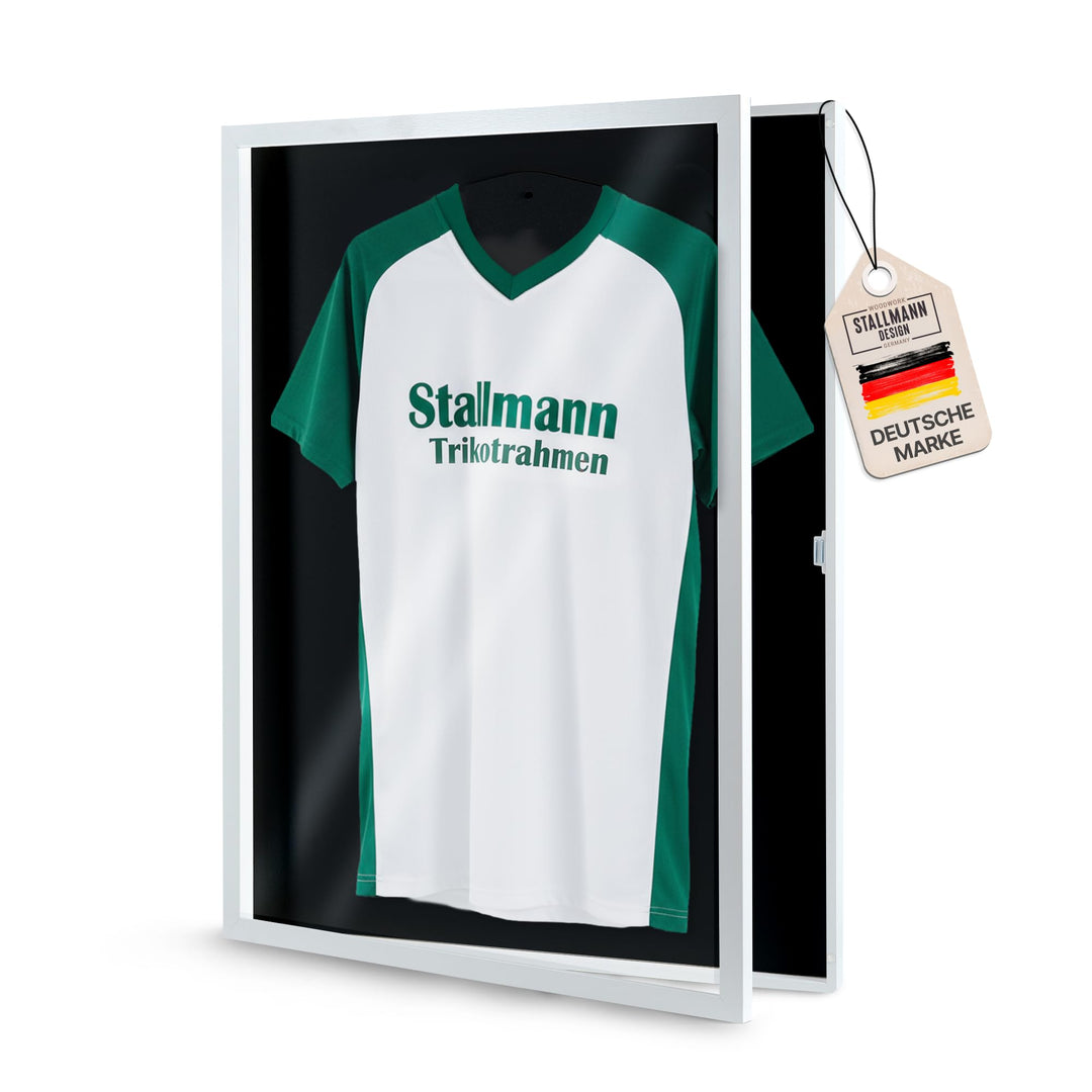 Trikotrahmen 'Easy Click & Fill' mit Tür | Rahmen-Farbe: Weiss | Hintergrund: Schwarz | Grösse: 70 x