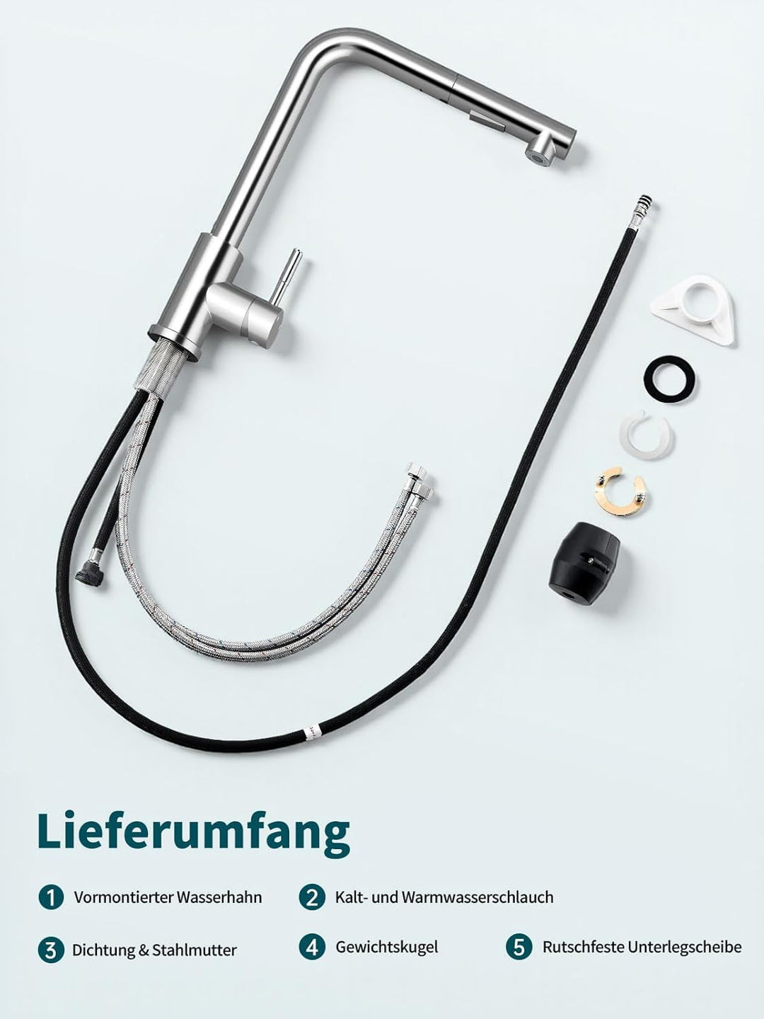 Hiqufet Wasserhahn Küche, Ausziehbare Küchenarmatur mit Sprühbrause aus Edelstahl und 2 Sprühfunktio