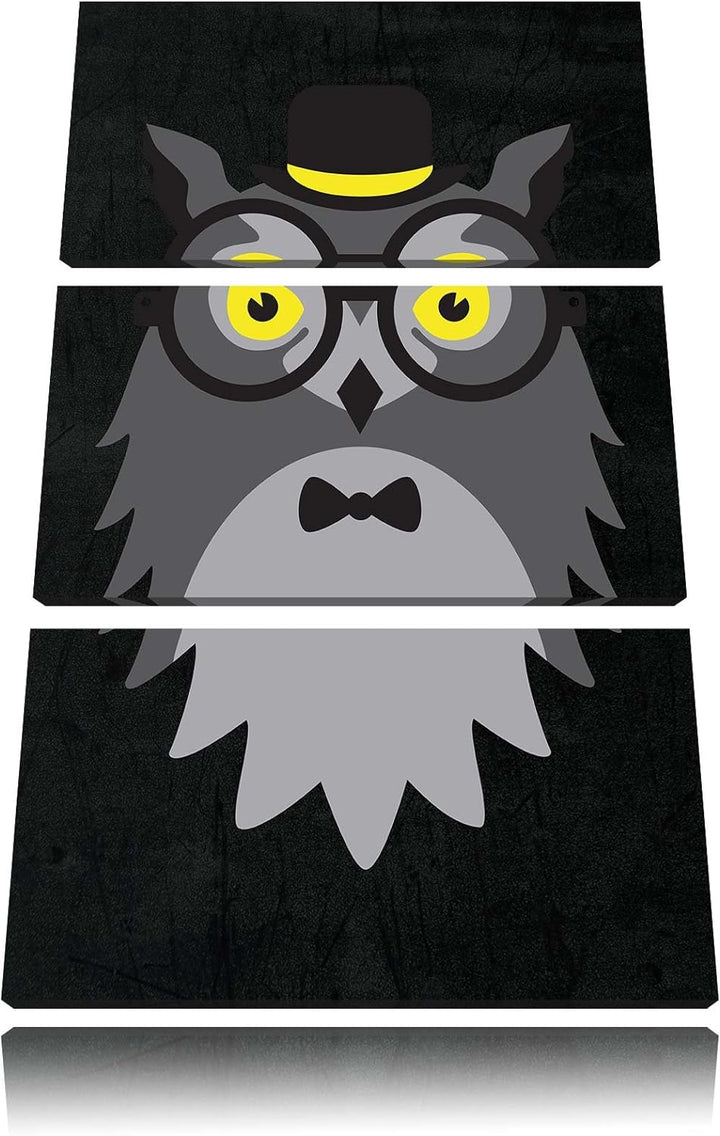 Pixxprint Hipster Eule als Leinwandbild/Grösse: 3 Teilig (120x80) cm/Wandbild/Kunstdruck/fertig besp