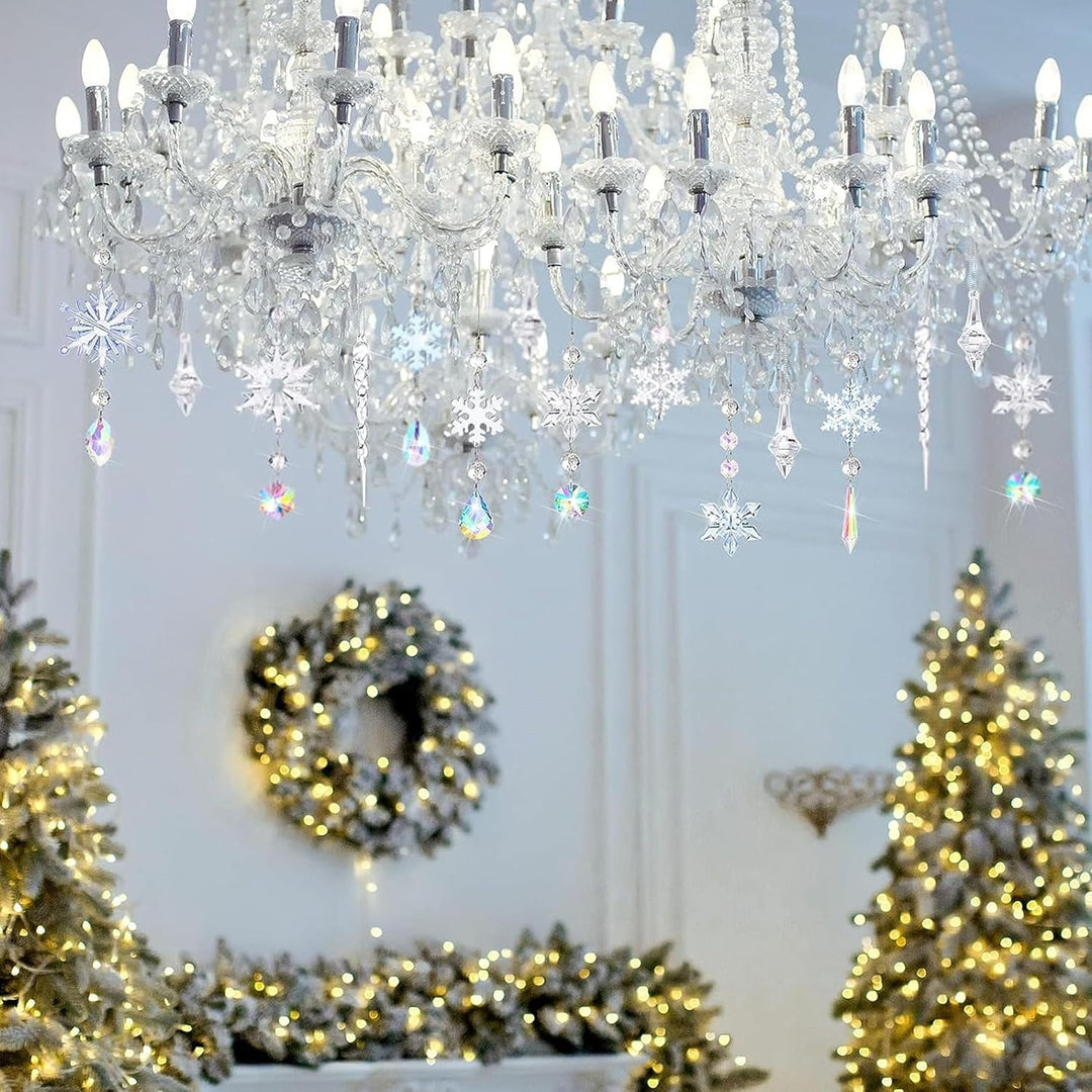 32 Stück Acryl Eiszapfen Schneeflocke Eistropfen Anhänger,Weihnachtsbaum Kristall Dekorationen,Weihn