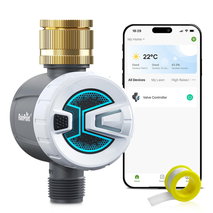 RAINPOINT Bewässerungscomputer Bluetooth mit Messing-Einlass, Smart App-Steuerung Automatische Bewäs