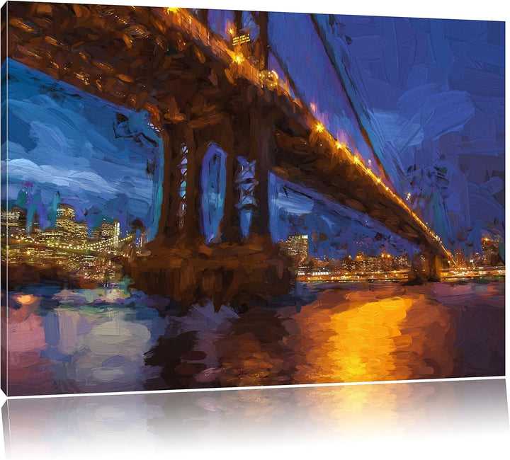 Pixxprint Manhatten Brücke New York Kunst Pinsel Effekt, Format: 100x70 auf Leinwand, XXL riesige Bi