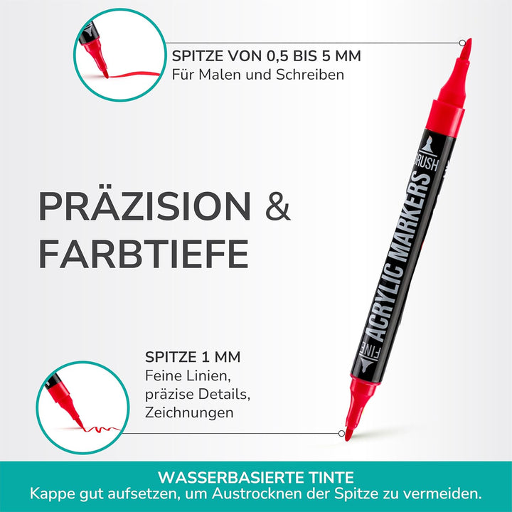 Zenacolor 48 Acrylstifte für Steine wasserfest mit Doppelspitze (feine Spitze und Pinsel) - Acrylsti