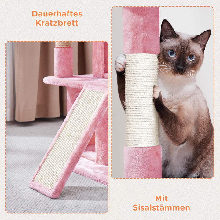 Yaheetech Kratzbaum, Stabiler Katzenbaum 91 cm Katzenkratzbaum, mit 2 Häuschen Sisal und Spielball,