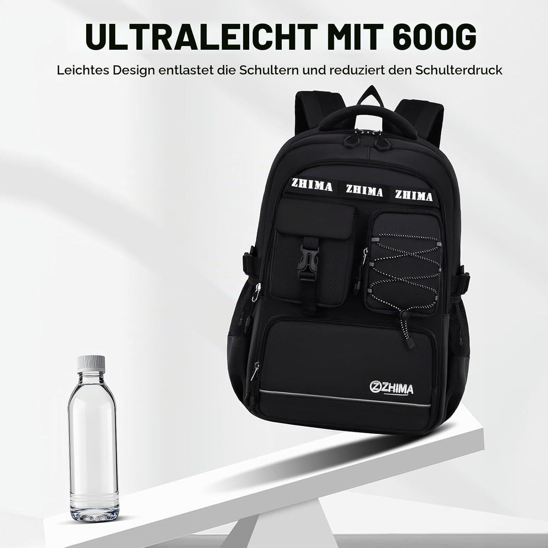 Schulrucksack Jungen Teenager, Rucksack Schule Gymnasium Oberstufe Schulranzen mit Reflektoren für 1