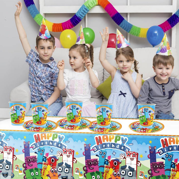 Doyomtoy Number Building Blocks Partygeschirr Set, Serve 20 Gäste Karikatur Zahlenbausteine Geburtst