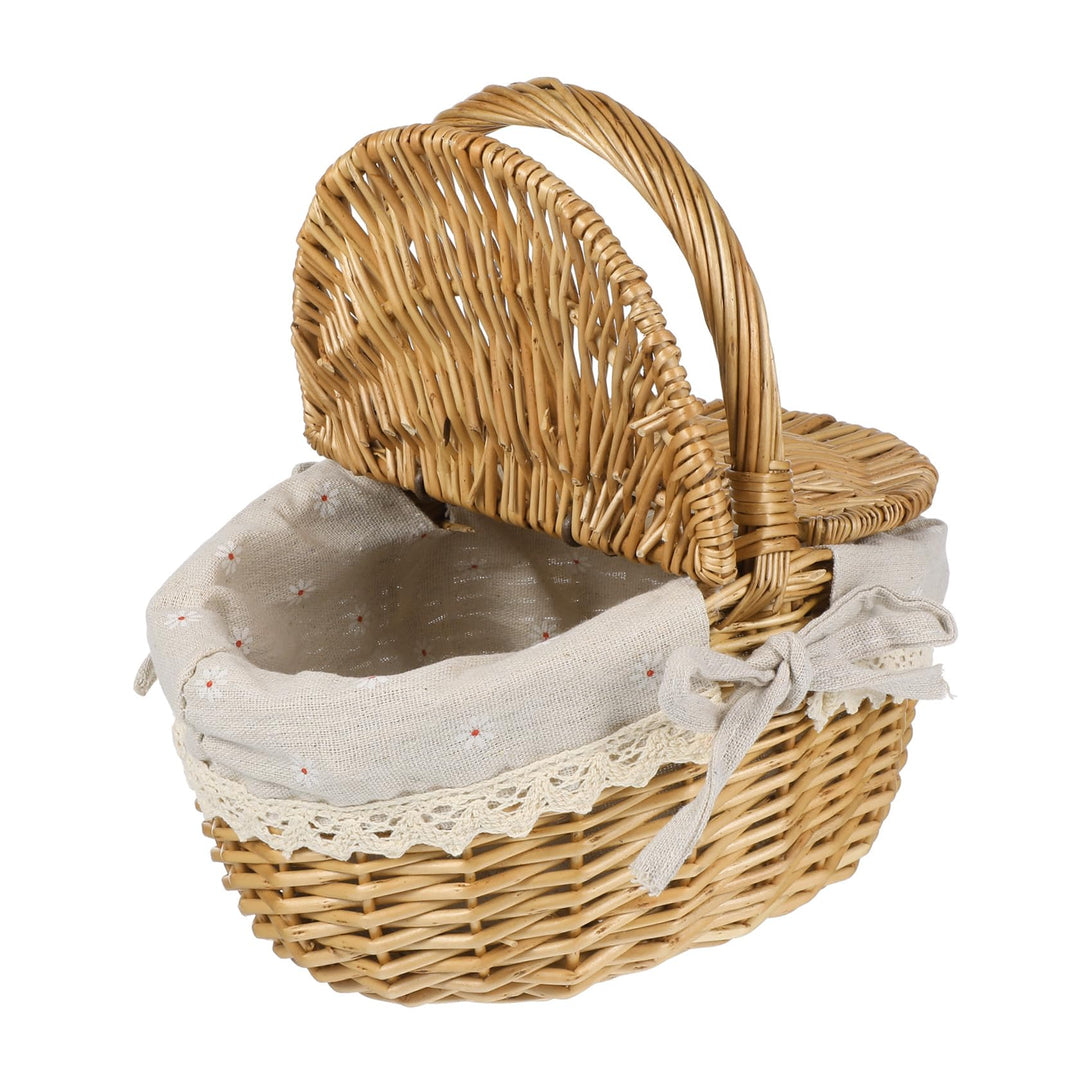 Abaodam Ovaler Weidenkorb mit Deckel Vielseitiger Aufbewahrungskorb für Obst Brot und Gemüse für und