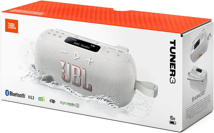 JBL Tuner 3, Tragbares DAB/DAB+/UKW Bluetooth Radio, Weiss, Weiss