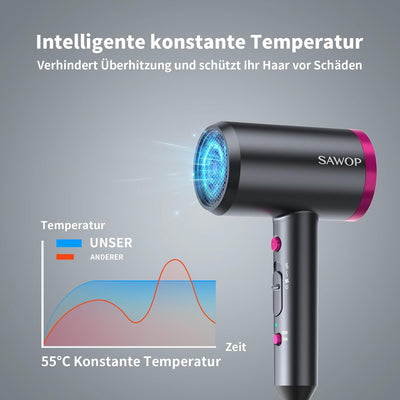 SAWOP Föhn mit Diffusor, Haartrockner Ionen für lockiges Haar, 1800W Haarföhn Fön mit Düse zum schne