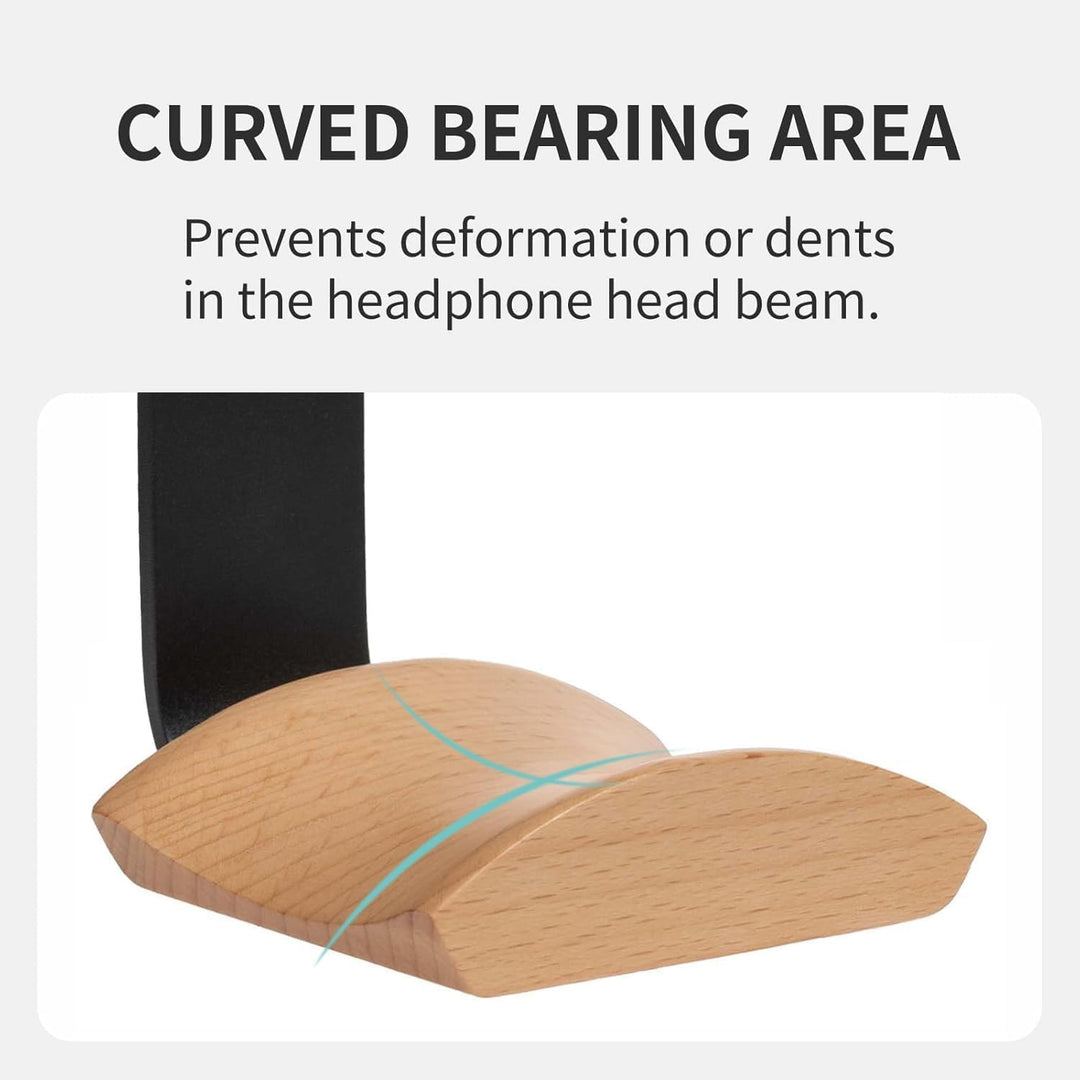 GGF Headset Halterung mit 6cm Breiter Kopfstütze aus Buche,Kopfhörer Ständer mit 3M Klebeband und Sc