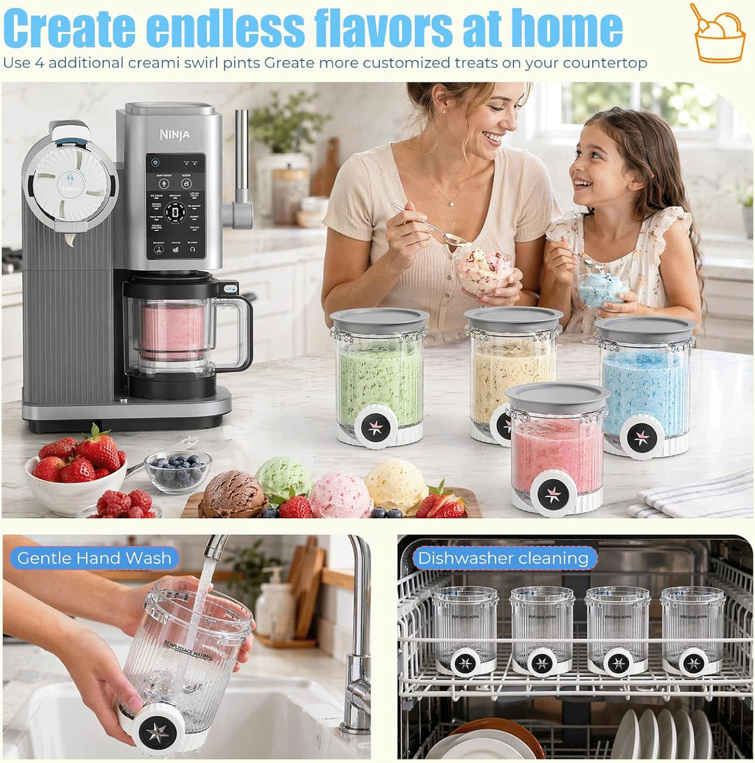 4er-Set Ersatzbehälter für Ninja Creami Swirl NC700 NC701EU Eismaschine, 480ML Eiscreme Behälte für