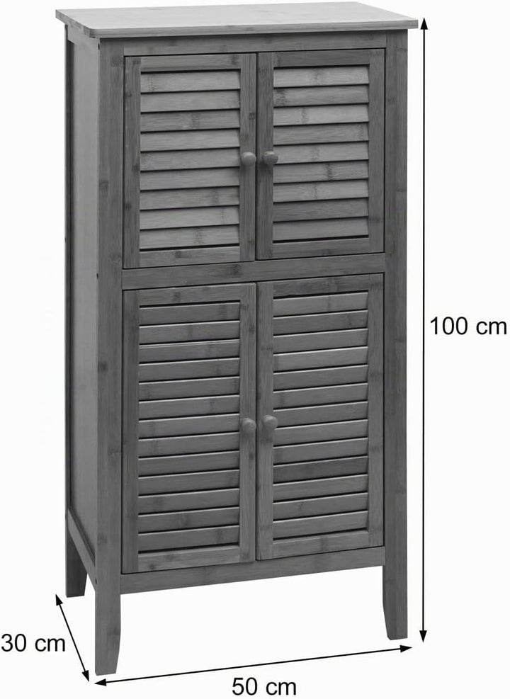 Badezimmerschrank HWC-B18, Regal Kommode, 4 Türen Bambus 100x50x30cm