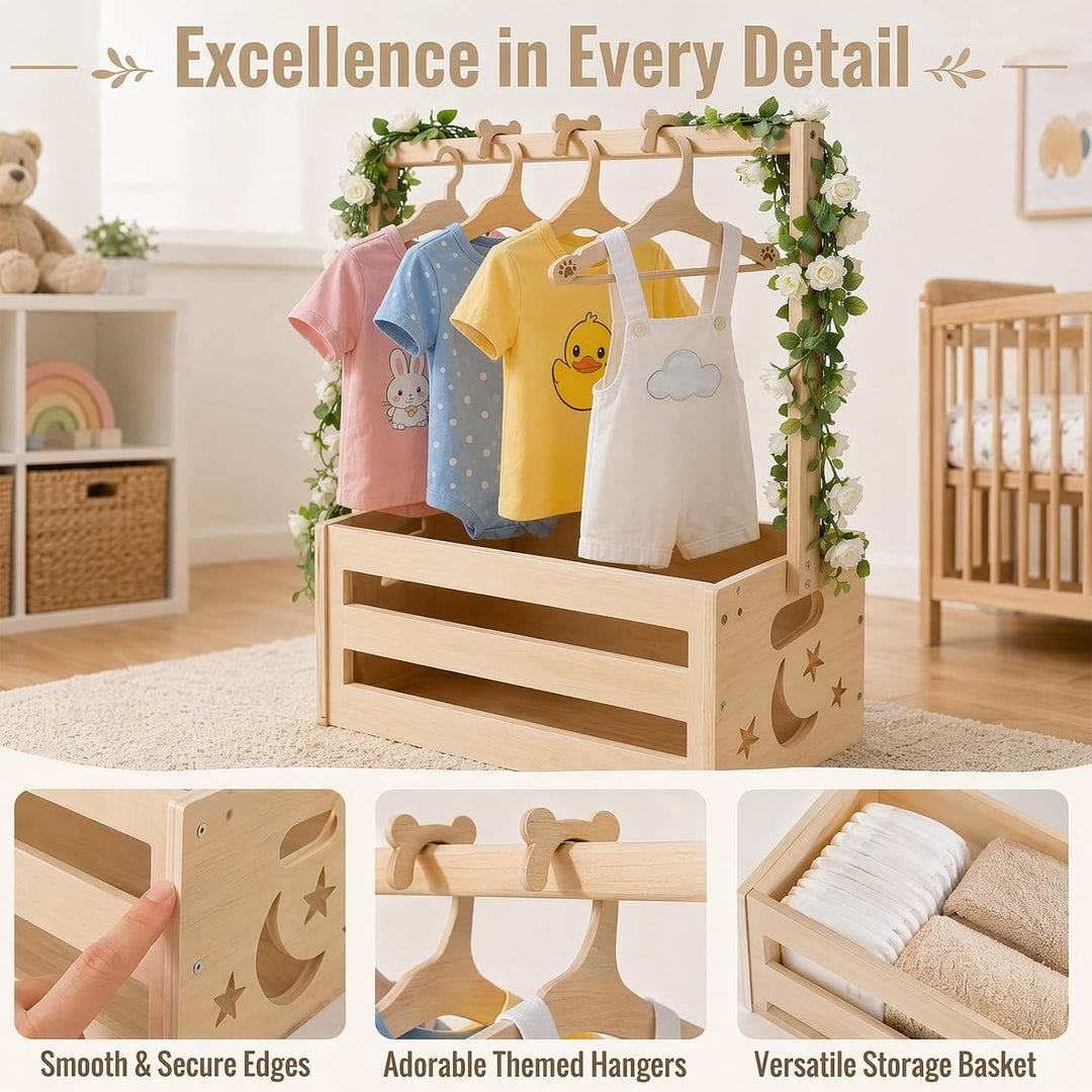 Holz Babyparty Kiste Kleiderbügel Praktische Baby mit Griff, Kinder Kleiderbügel und Girlande -Aufbe