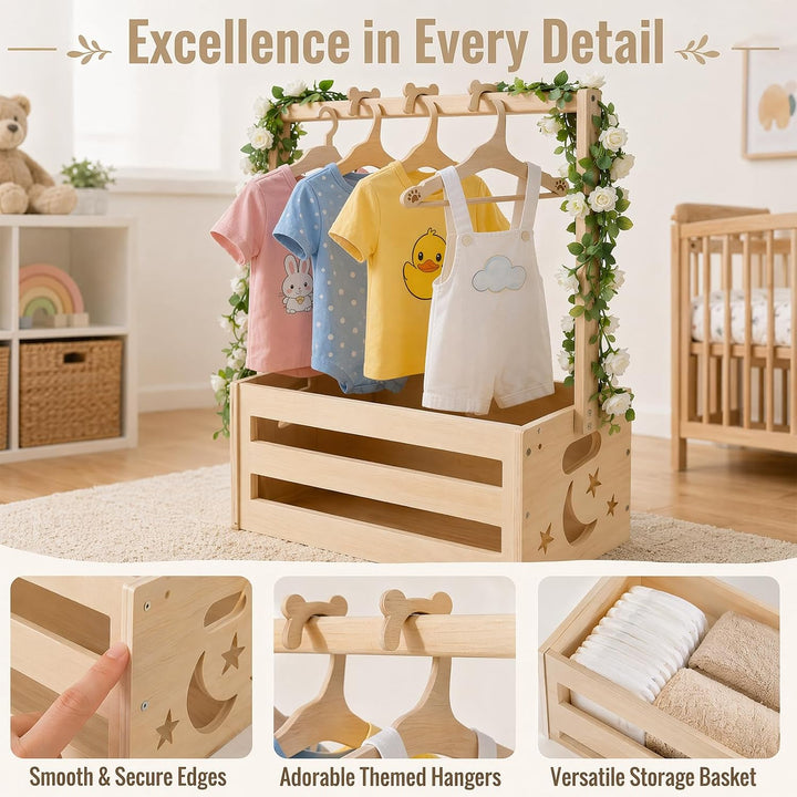 Holz Babyparty Kiste Kleiderbügel Praktische Baby mit Griff, Kinder Kleiderbügel und Girlande -Aufbe