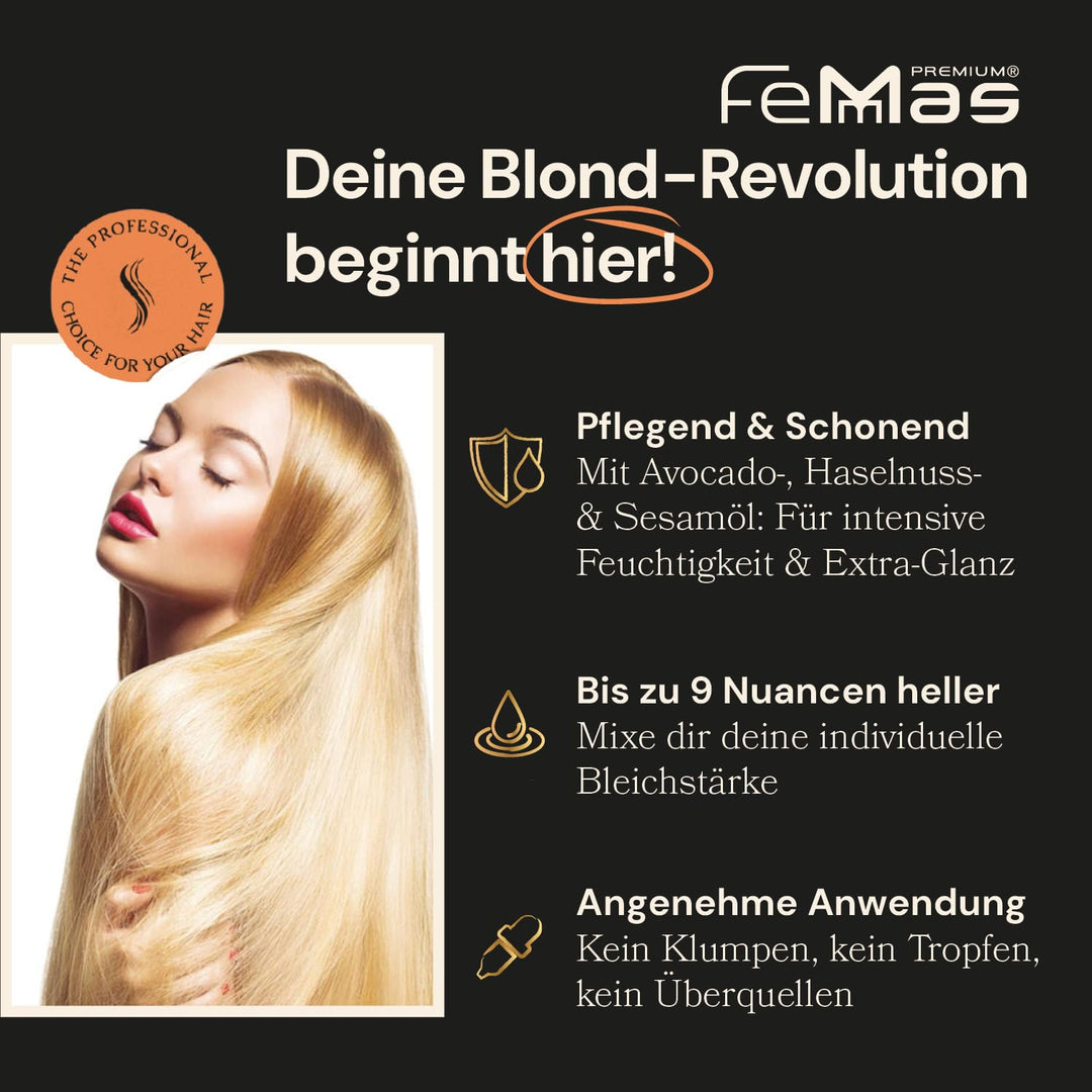 FemMas Premium Blondierungspulver 500g, vegan I Hair Bleach staubfrei & ultra stark mit pflegenden Ö