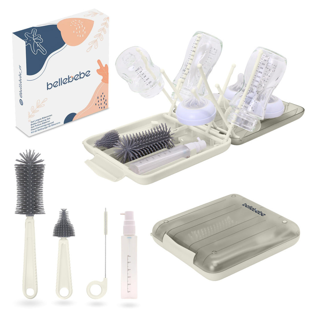 BELLEBEBE Set Trockenständer Babyflaschen mit Flaschenbürste Baby - 6 in 1 Flaschenständer - Transpo