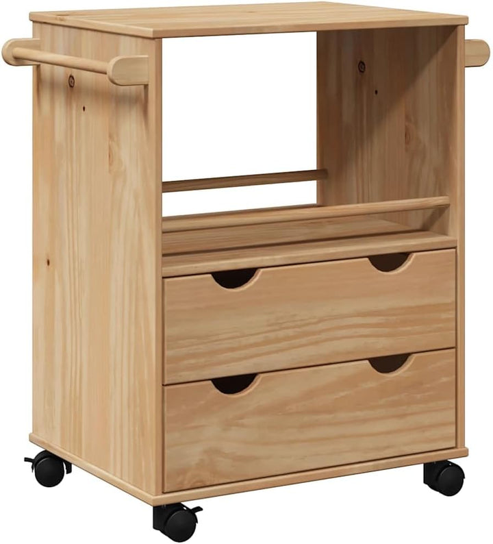 Tomostar Küchenwagen, Aufbewahrungswagen mit Rollen, Küchenwagen OTTA 59 x 45 x 80 cm Massivholz Kie