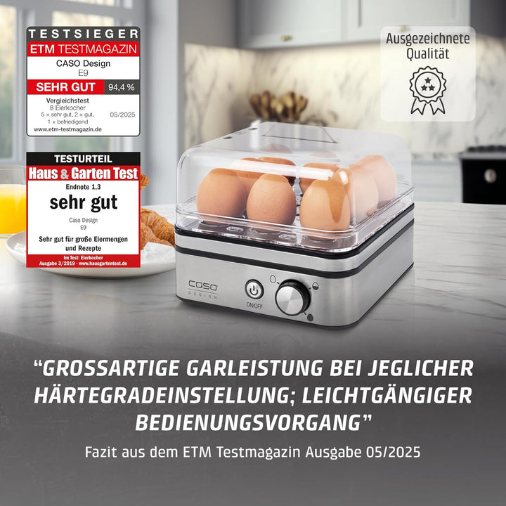 CASO E 9 - Design Eierkocher, elektronischer Eierkocher für bis zu 8 Eier, herausnehmbarer Eiträger,