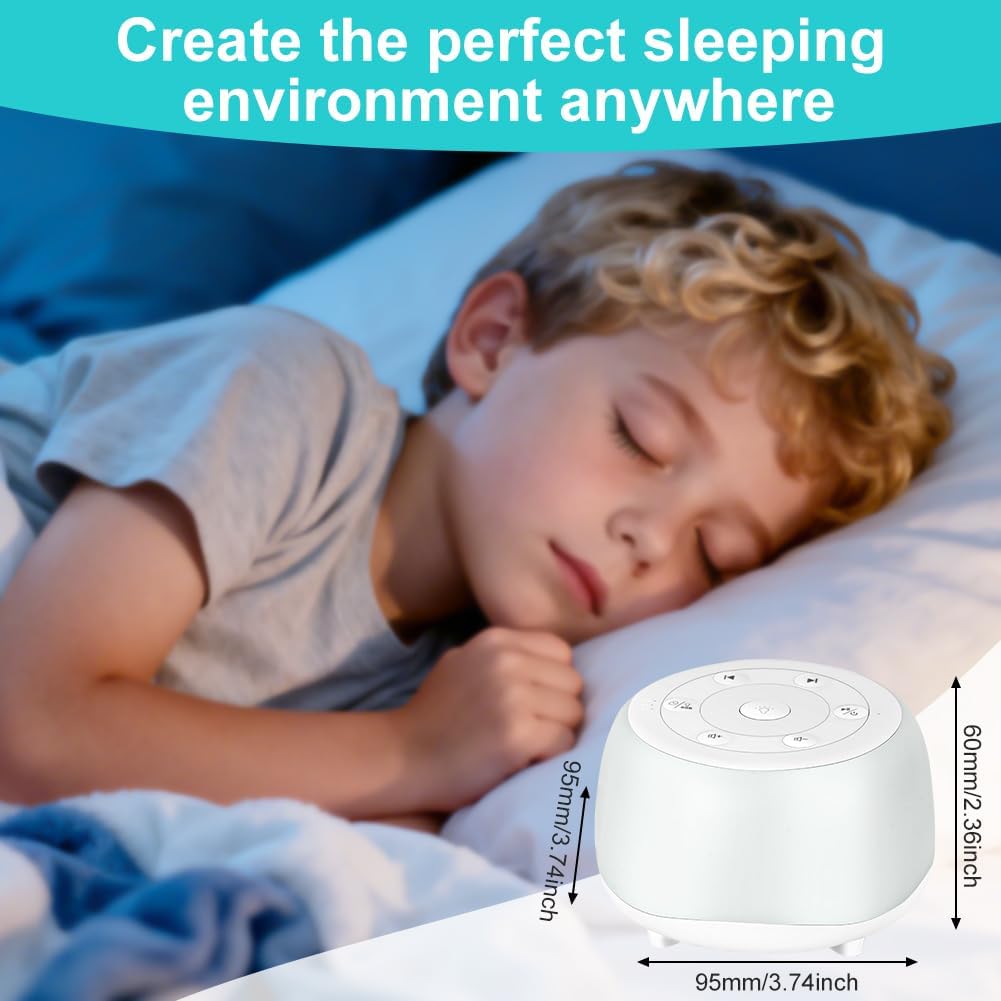 White Noise Machine, Tragbare Baby-Einschlafhilfe, Einschlafhilfe mit 34 Geräuschen,Tragbare Bluetoo