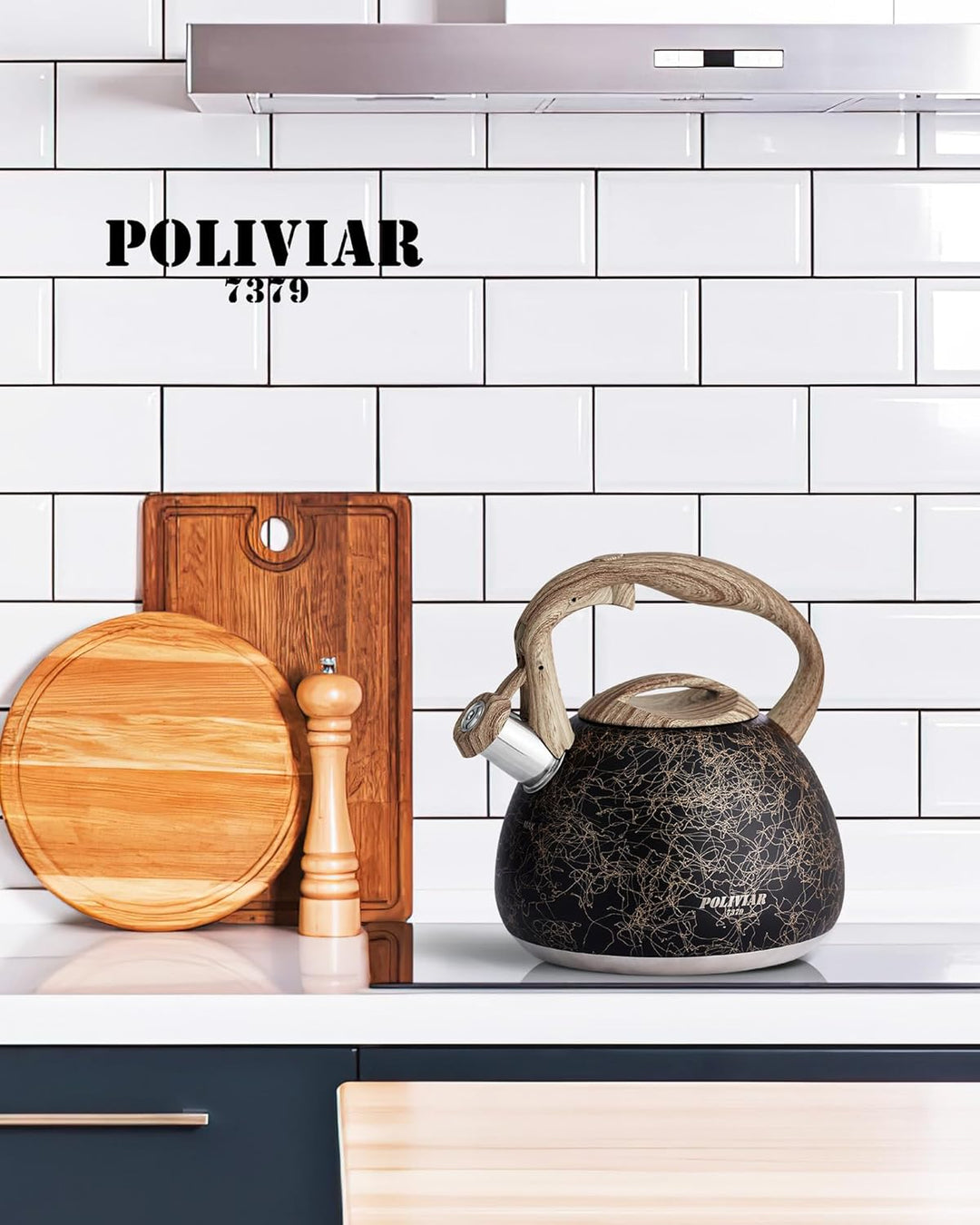 Poliviar Moderne Wasserkessel Induktion, Edelstahl Pfeifkessel, Teekessel für alle Kochplatten, Flöt