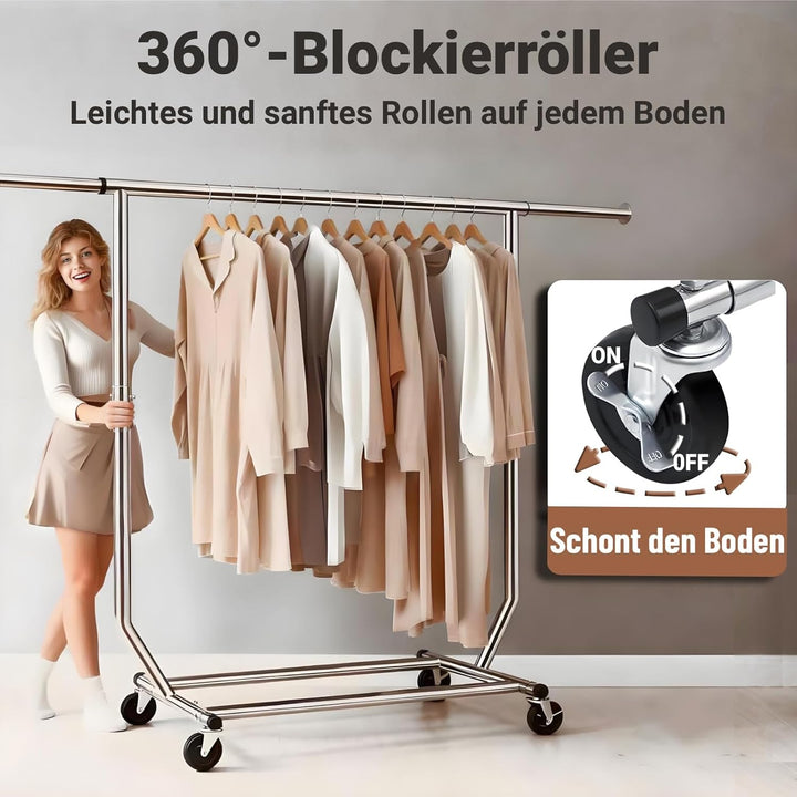 Camabel Metall Kleiderständer mit Rollen max Belastbarkeit 136kg Verstellbar Länge 130-189cm Schwerl