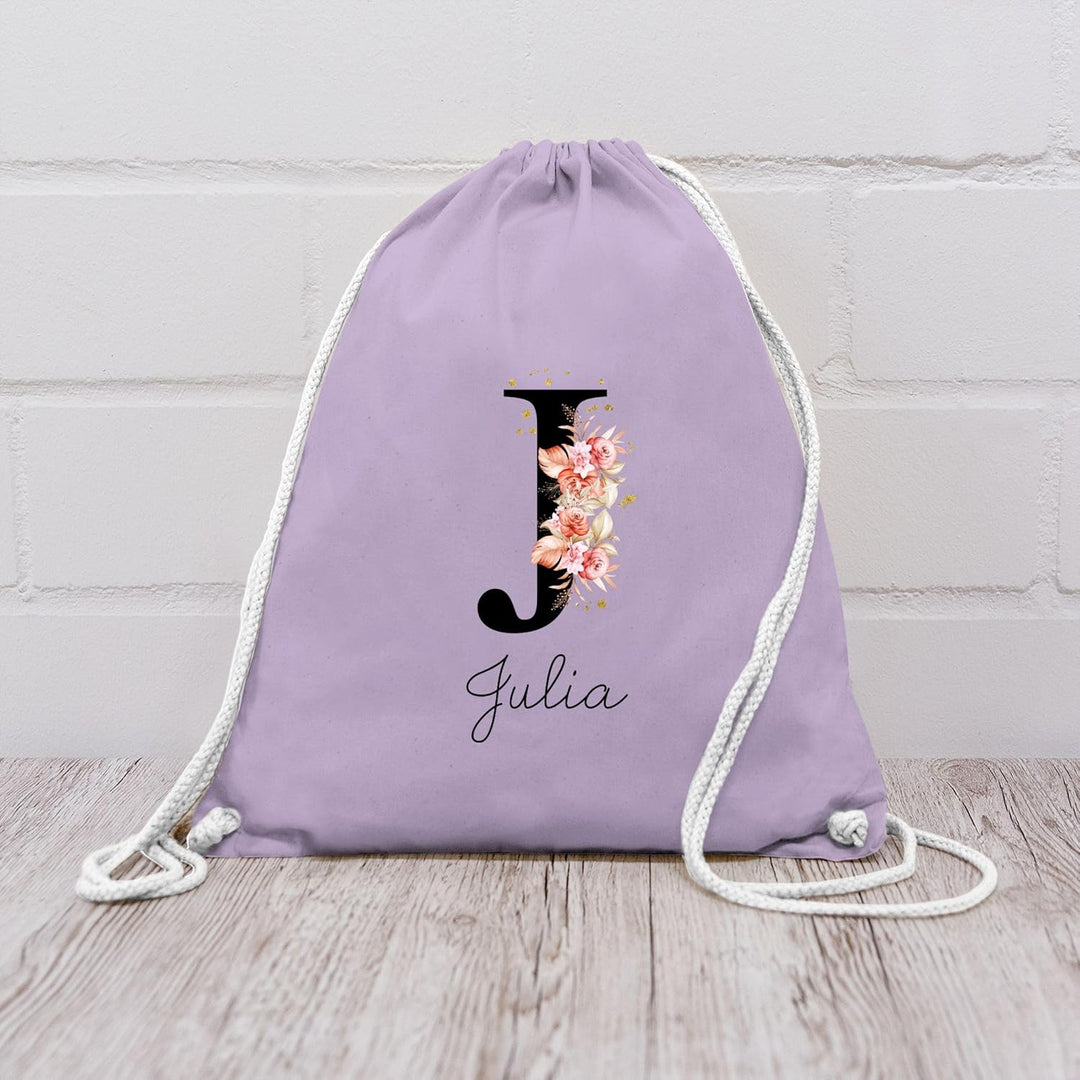 Turnbeutel Rucksack - Initialen - Buchstabe mit Name personalisiert I Anfangsbuchstabe I Initiale -