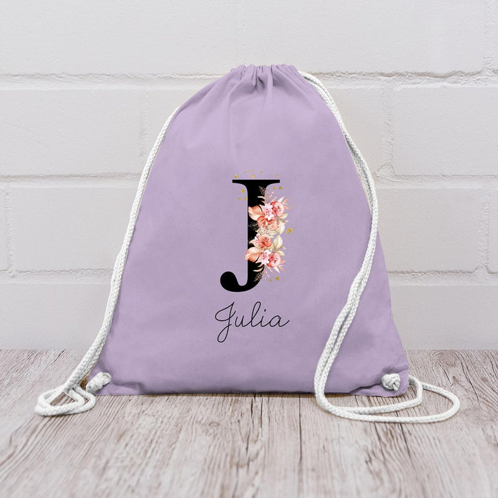 Turnbeutel Rucksack - Initialen - Buchstabe mit Name personalisiert I Anfangsbuchstabe I Initiale -