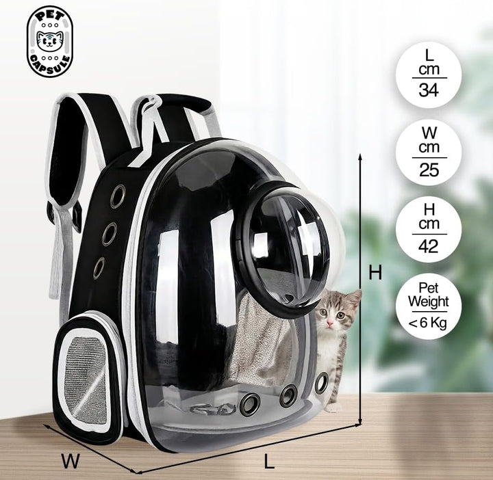 Transport-Rucksack für Katzen und kleine Hunde bis 6 kg, Kapselrucksack mit transparentem Fenster un