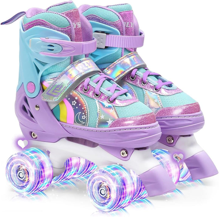 OLYSPM Rollschuhe Kinder Rollschuhe Verstellbar Rollschuhe Damen,LED Rollschuhe und 4 Grössen verste