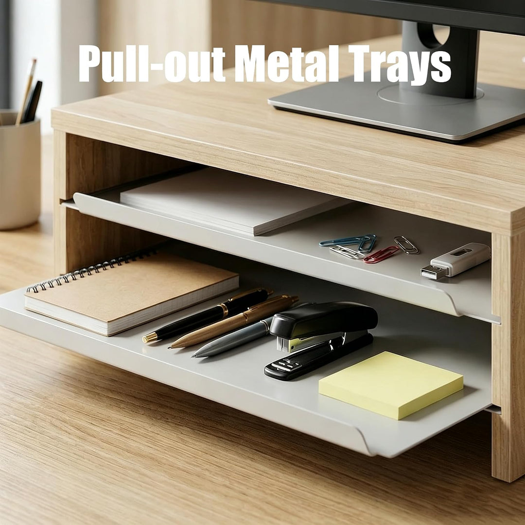 Fenge Monitorständer, Monitorerhöhung mit Ablage, Holz und Metall, Schreibtisch-Organizer für Zuhaus