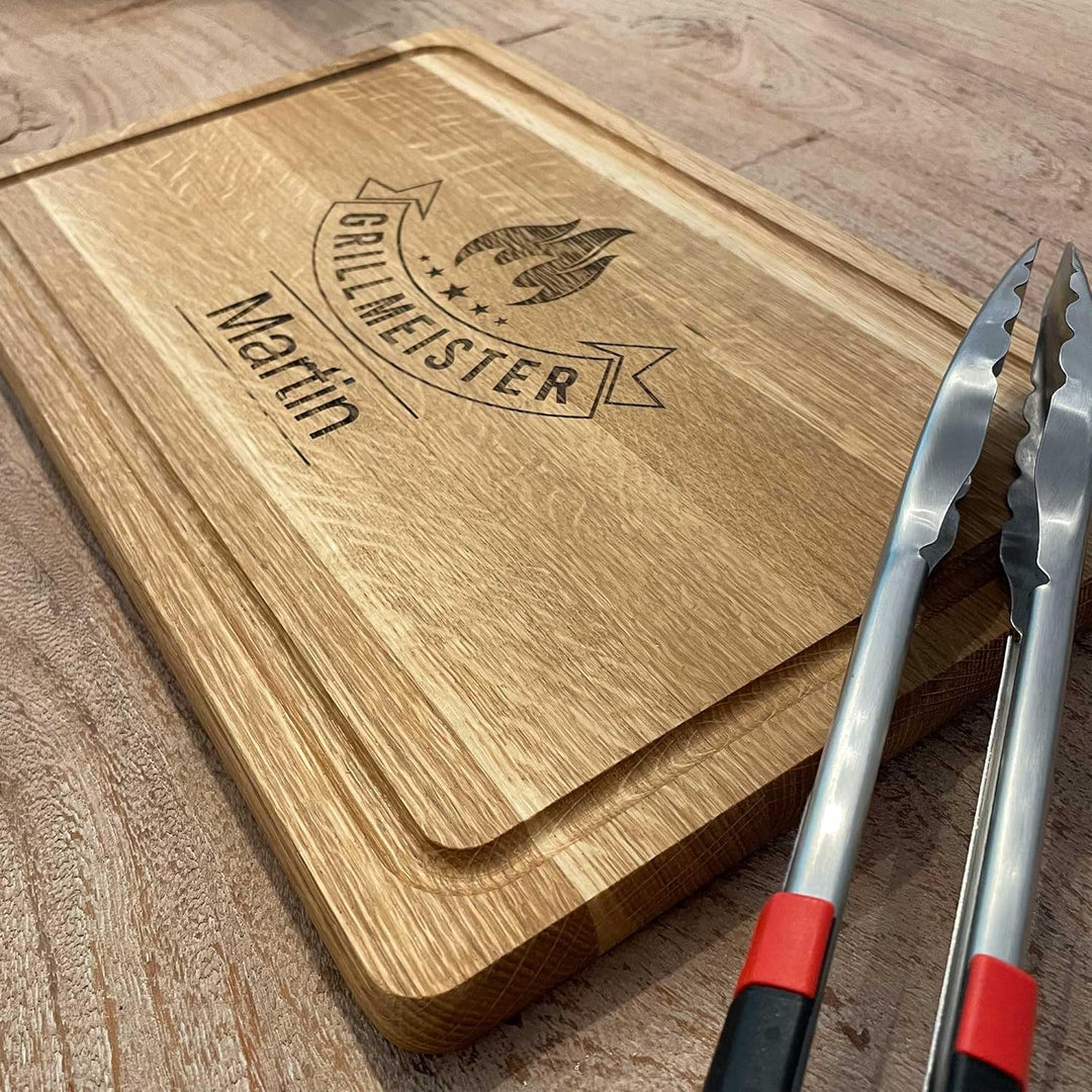 Geburtstagsgeschenk Männer mit Name | 40x25x2cm XL Schneidebrett Holz personalisiert | GRILLMEISTER