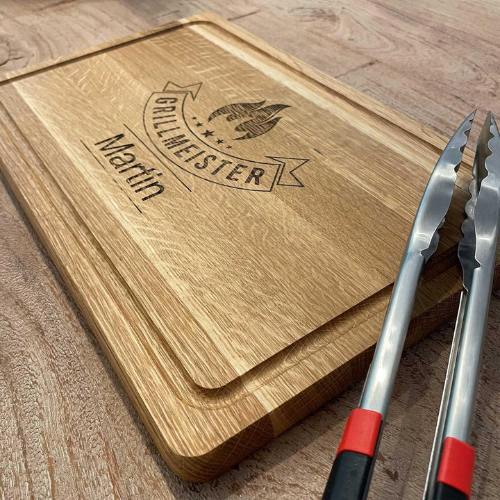 Geburtstagsgeschenk Männer mit Name | 40x25x2cm XL Schneidebrett Holz personalisiert | GRILLMEISTER
