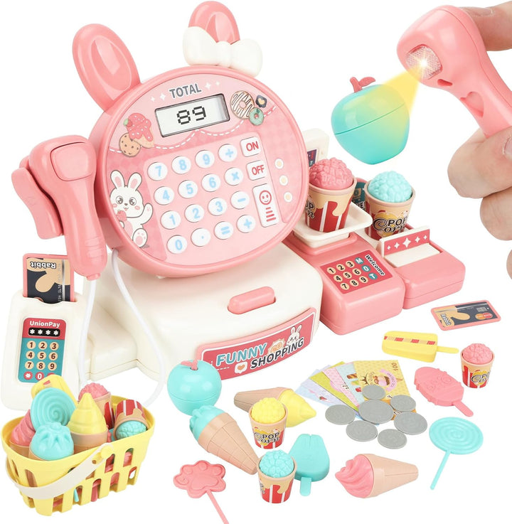 Kasse Kaufladen Kinder mit Scanner und Sound, Kinderkasse mit Rechnerfunktion, Spielkasse Kinder, Sp