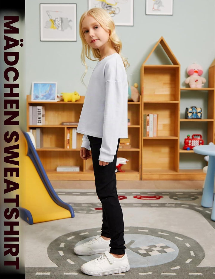 Arshiner Mädchen 5–12 Jahre Langarmshirt Crop Tops Kinder Baumwolle Pullover Sweatshirts mit Rundhal
