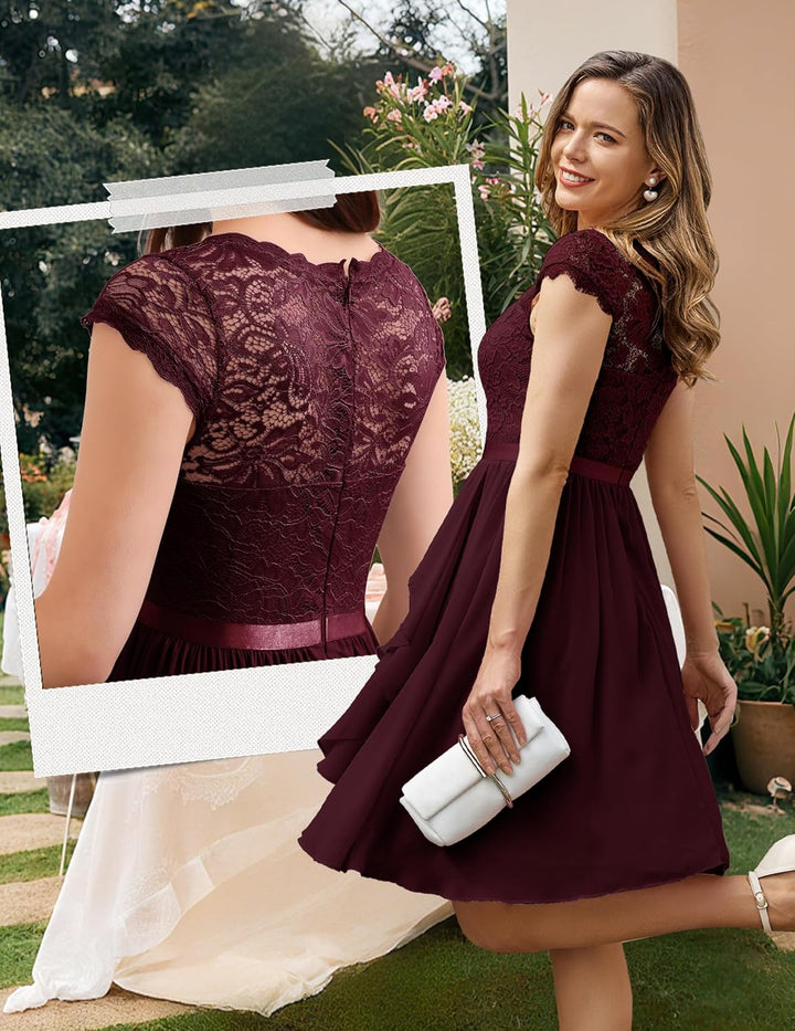 Wedtrend Cocktailkleid Damen Knielang Abendkleid Elegant für Hochzeit Elegant A Linie Rüschenkleid B