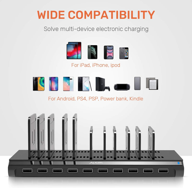 Alxum Handy USB Ladestation Mehrfach, 60W 10 Ports USB Ladestation Mehrere Geräte mit Multiport Schn