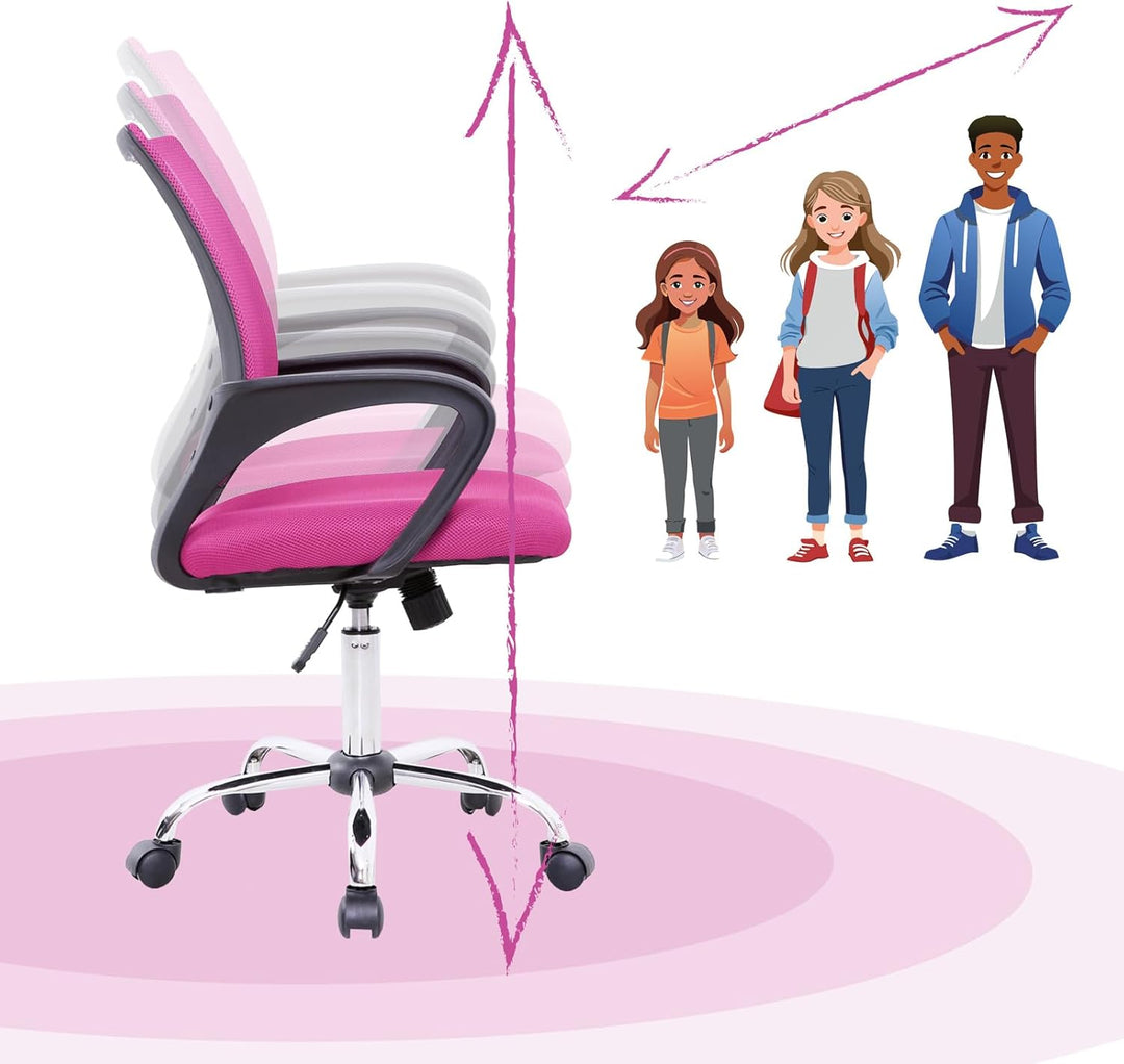 SVITA Cydney Kinder Schreibtischstuhl Bürostuhl Netzbezug Drehstuhl Stuhl Schreibtisch (Pink)