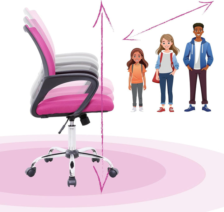 SVITA Cydney Kinder Schreibtischstuhl Bürostuhl Netzbezug Drehstuhl Stuhl Schreibtisch (Pink)