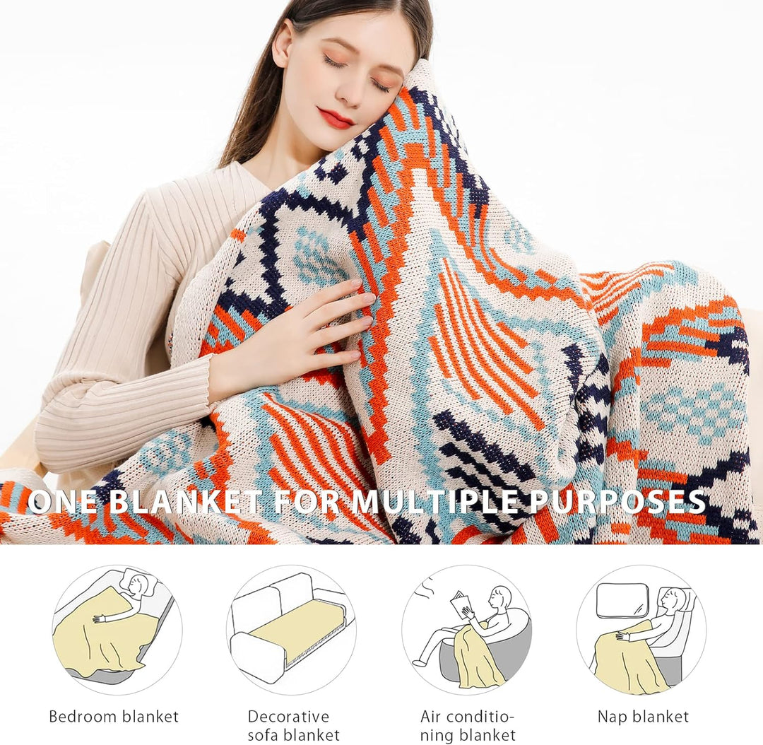 LumiSyne Gestrickte Decke Mit Vintage Fransen Böhmische Ethnischer Stil Geometrische Muster Weich Wa