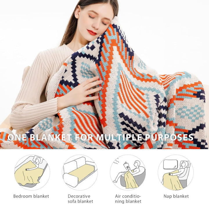 LumiSyne Gestrickte Decke Mit Vintage Fransen Böhmische Ethnischer Stil Geometrische Muster Weich Wa