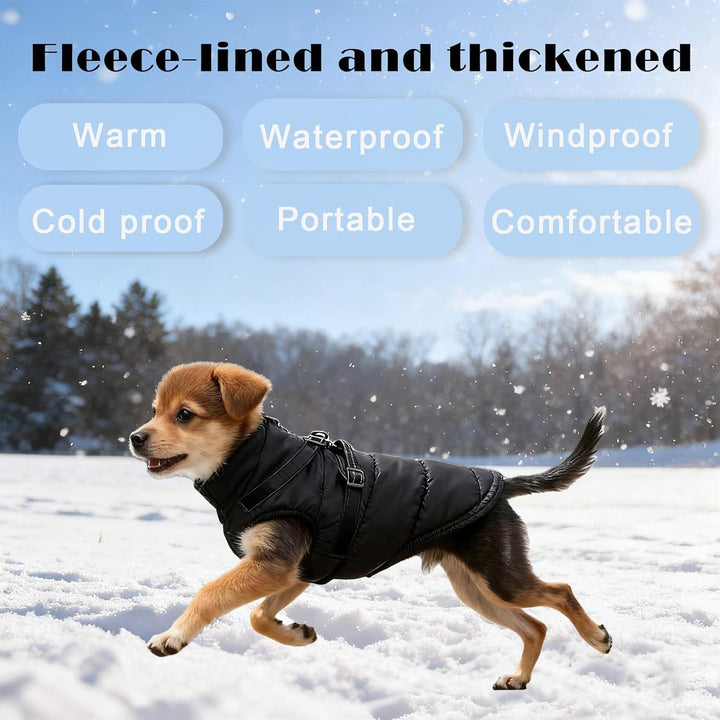 Hundemantel Winter mit Geschirr Einstellbar, ZoneYan Wasserdicht & Warm Hundemantel für Kleine Hunde