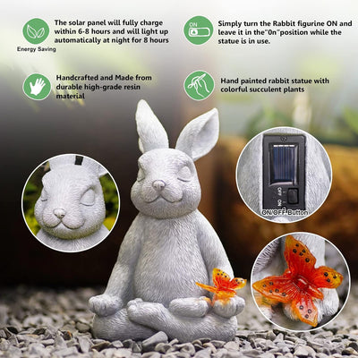 Yeomoo Meditation Yoga Kaninchen Figuren Deko Zimmer Gartendeko für Drau: Hase mit Solar Schmetterli