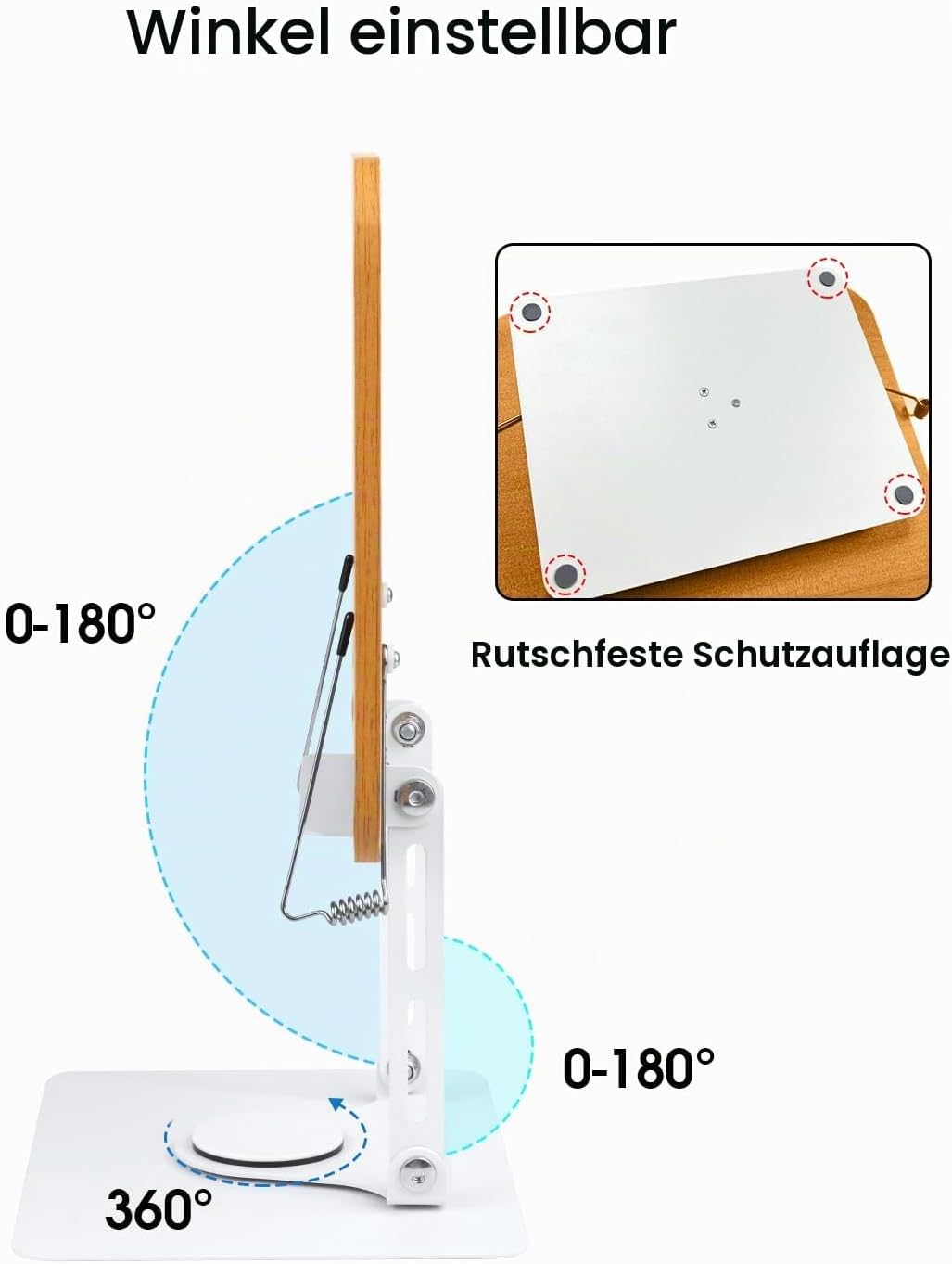 MSDADA Buchständer, Verstellbarer Buchhalter mit 360° drehbarer Basis, Kochbuchständer, Rezeptbuchha