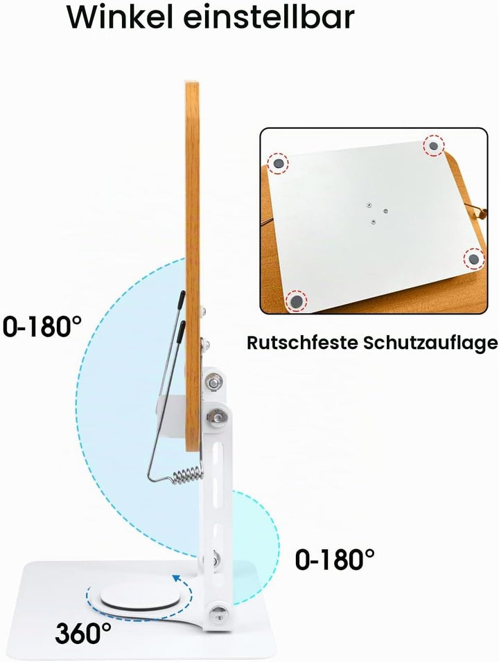 MSDADA Buchständer, Verstellbarer Buchhalter mit 360° drehbarer Basis, Kochbuchständer, Rezeptbuchha