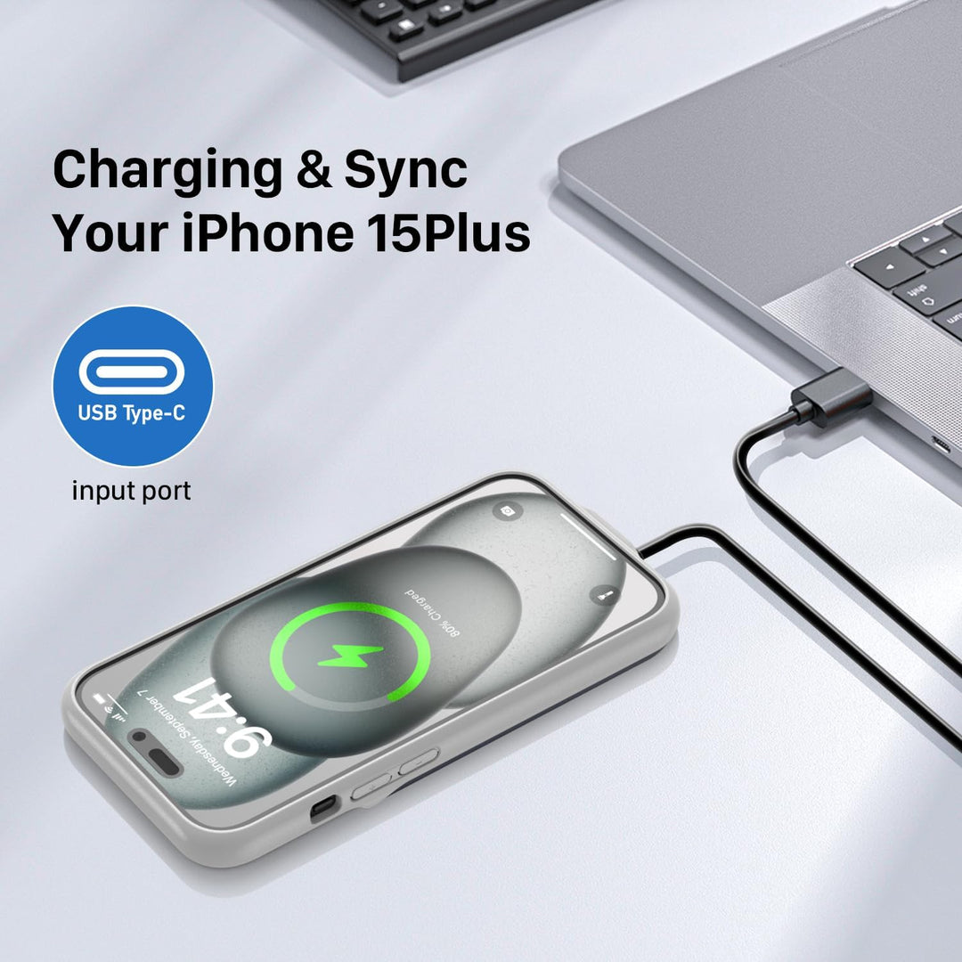 TQTHL Akkuhülle für iPhone 15 Plus, [ 6800mAh ] Zusatzakku Ladehülle Akku hülle Handyhülle,wiederauf