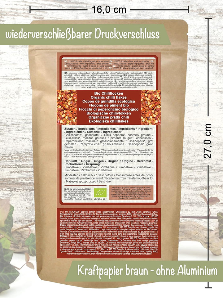 direct&friendly Bio Chili getrocknet extra scharf geschrotet Chiliflocken 120.000 Scoville (250 g) 2