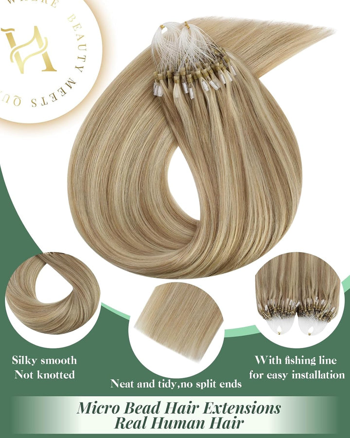 Ugeat 55cm Haarverlängerung mit Microrings Extensions Bondings 50Strähnen 50Gramm Gesträhnt Farbe Mi
